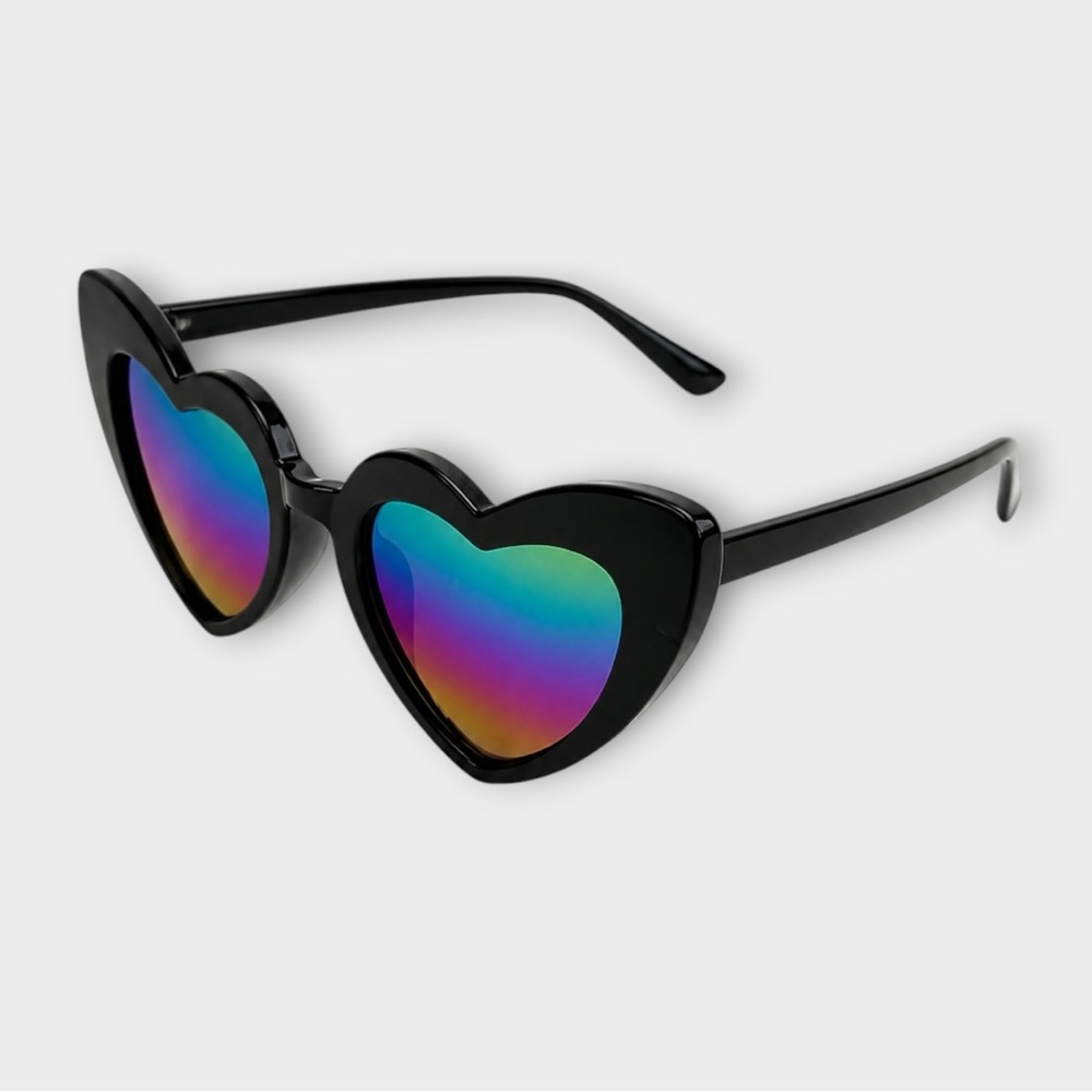Heart-Shaped Black Sunglasses with Rainbow Lenses